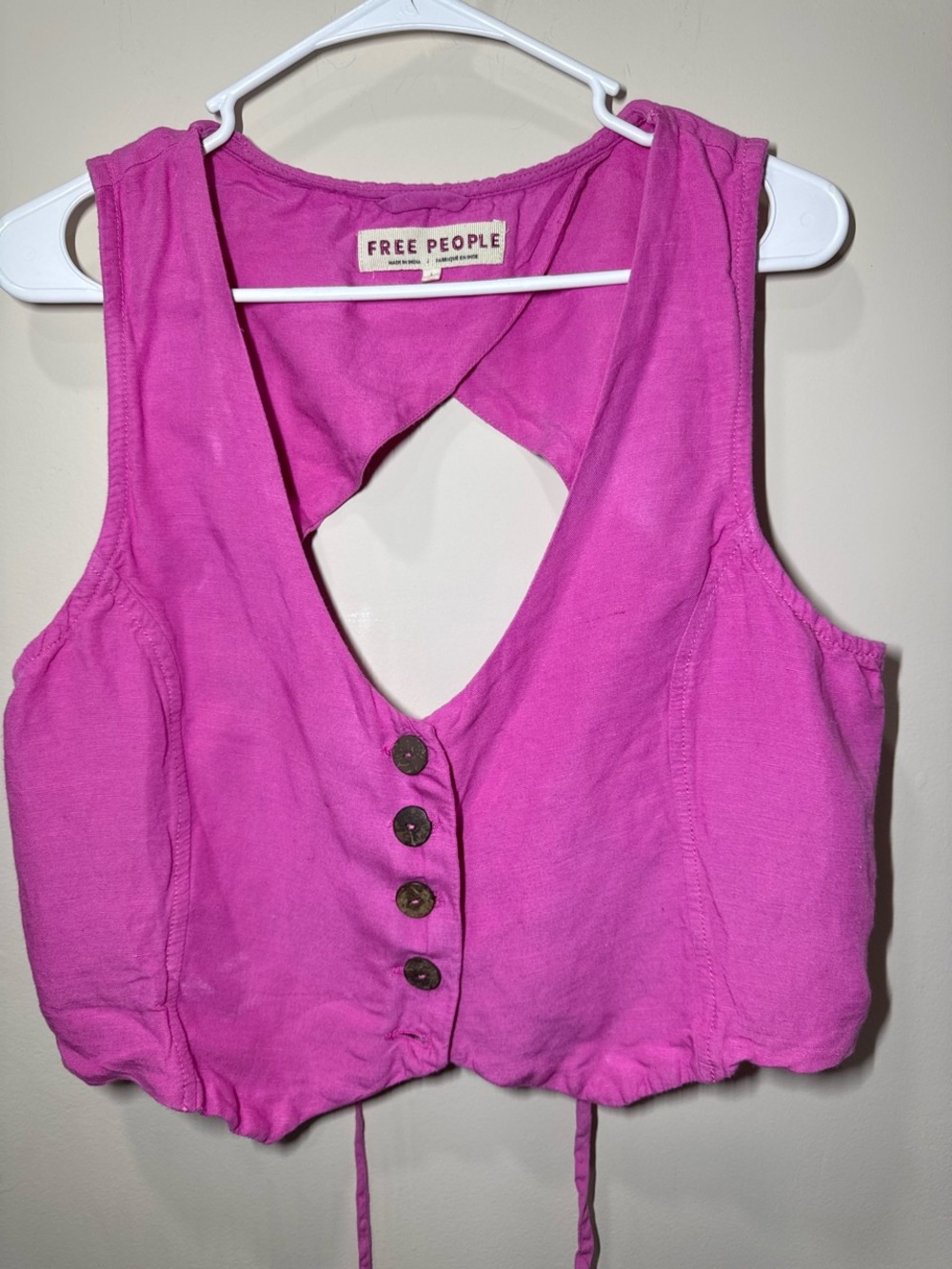 Free People Hot Pink Button-Front Crop Top